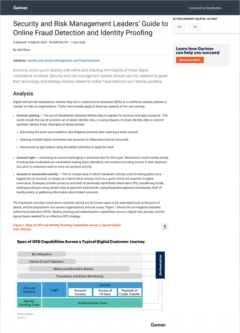 Gartner® Report : Security and Risk Management Leaders’ Guide to Online Fraud Detection and Identity Proofing 